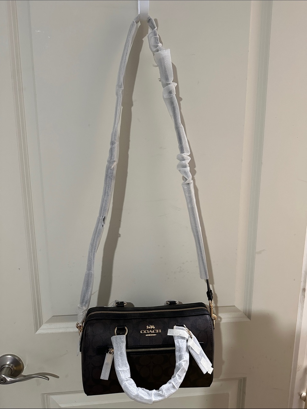 Coach Dark Brown Signature Satchel with Gold Hardware